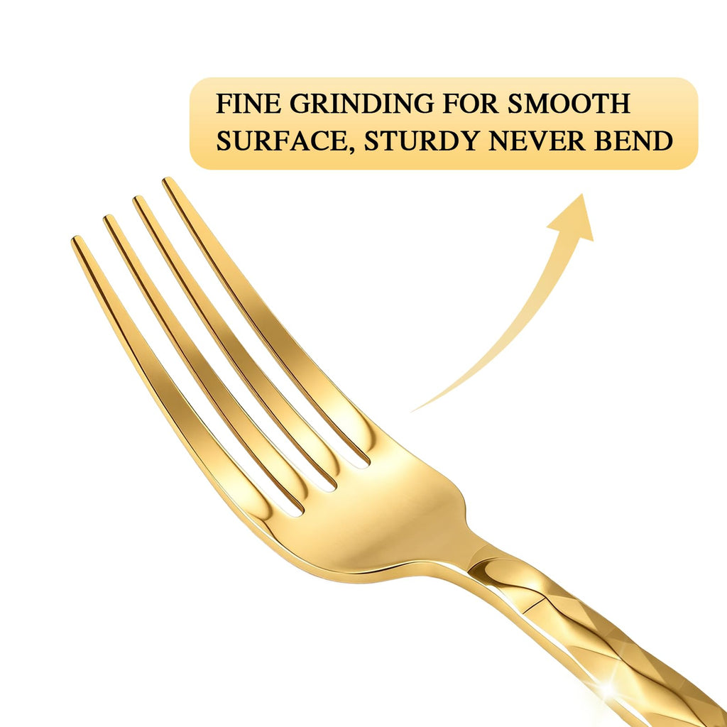 Gold Silverware Set Diamond Cut Pattern 40-Piece Service for 8