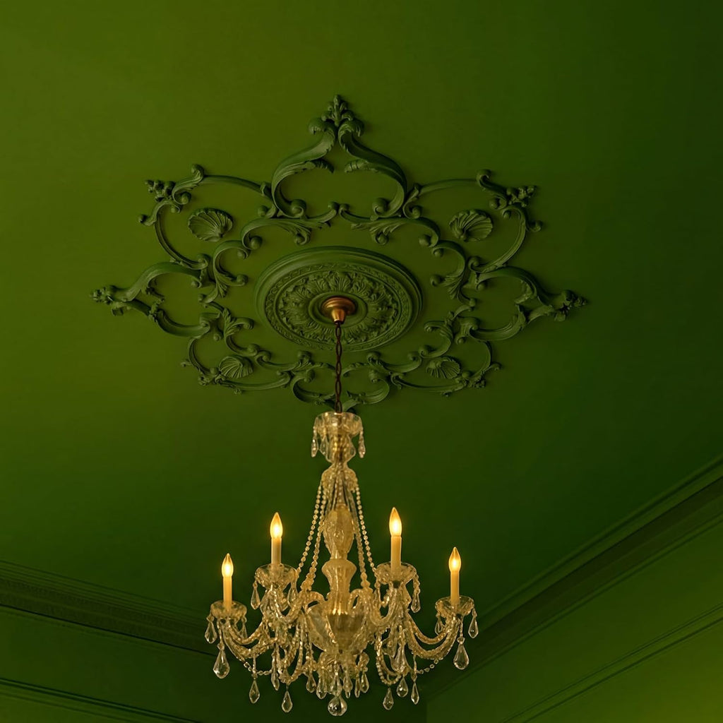 38.6'' Large PU Ceiling Medallion Combination Decorative 2.36'' ID French Style Chandelier Base Ceiling Medallion for Light Fixtures Victorian Rosette Light Covers for Chandeliers(Lively)