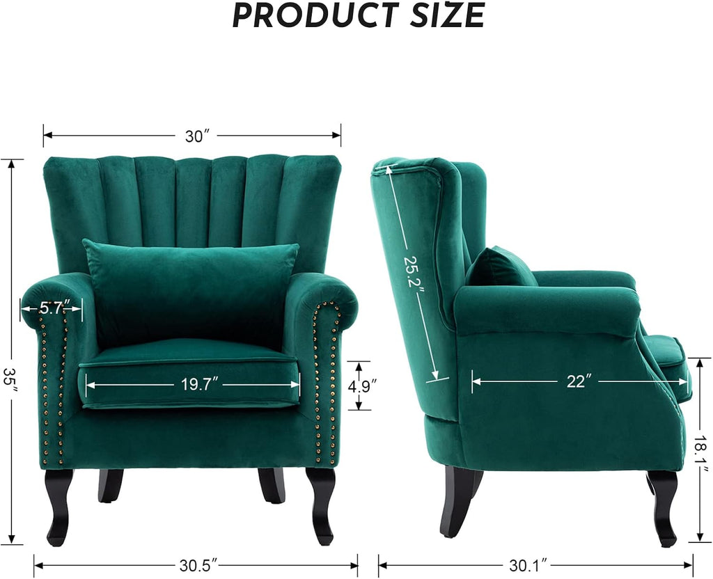 Accent Reading Arm Chairs Set of 2 Midcentury Modern Comfy Corner Sofa Chair, Wingback Waiting Room Club Chair with