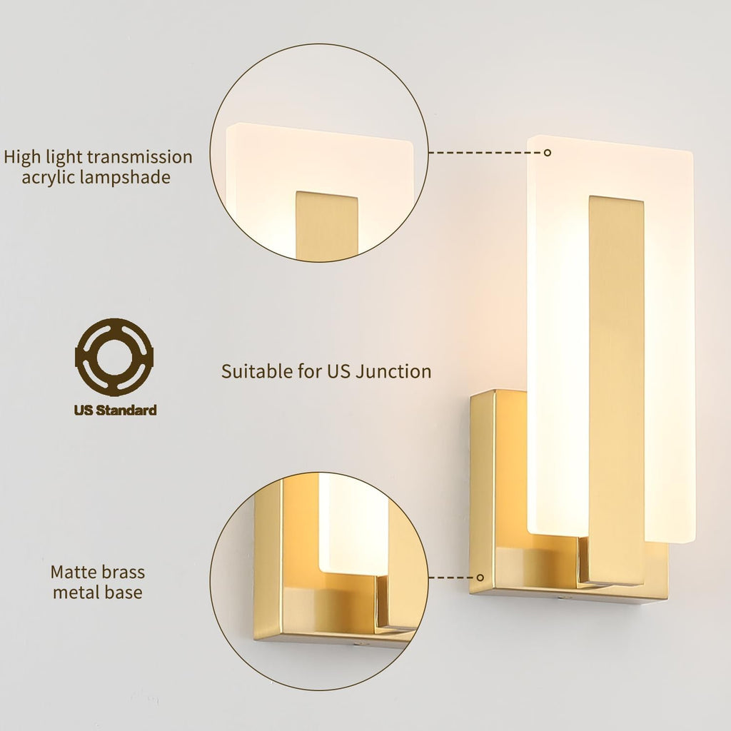 Modern LED Wall Sconce Set of 2, Dimmable Hardwired Bathroom Vanity Light Indoor Wall Sconce , Study, Living Room