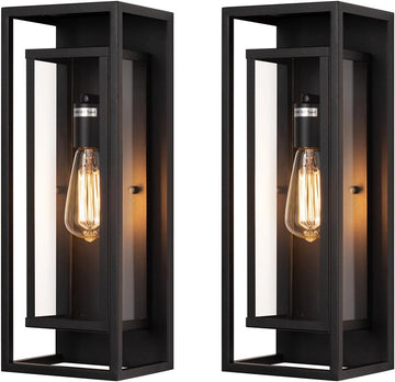 18" Classic Outdoor Wall Sconce 1 Light in Matte Black Rectangular Metal Frame and Clear Glass Shade Waterproof Porch