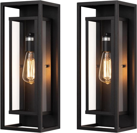18" Classic Outdoor Wall Sconce 1 Light in Matte Black Rectangular Metal Frame and Clear Glass Shade Waterproof Porch