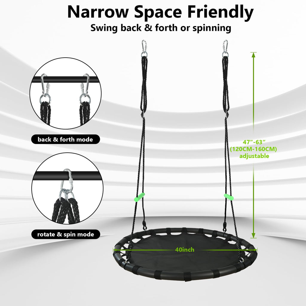 40 Inch Diameter Round Black Saucer Swing/Tree Swing Armrest Stick