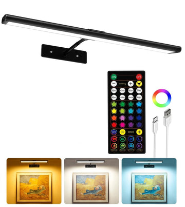 Picture Light for Wall, 4800mAh Rechargeable Wireless Black Lights for Painting, 16In Dimmable Magnetic LED RGB Art