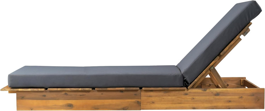 Patio Chaise Lounge Chair Outdoor, Acacia Wood Poolside Sun Lounger with 4-Thick Cushion, 3-Position Adjustable
