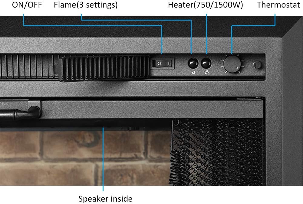 Klaus Electric Fireplace Insert with Fire Crackling Sound, Glass Door and Mesh Screen, 750/1500W, Black
