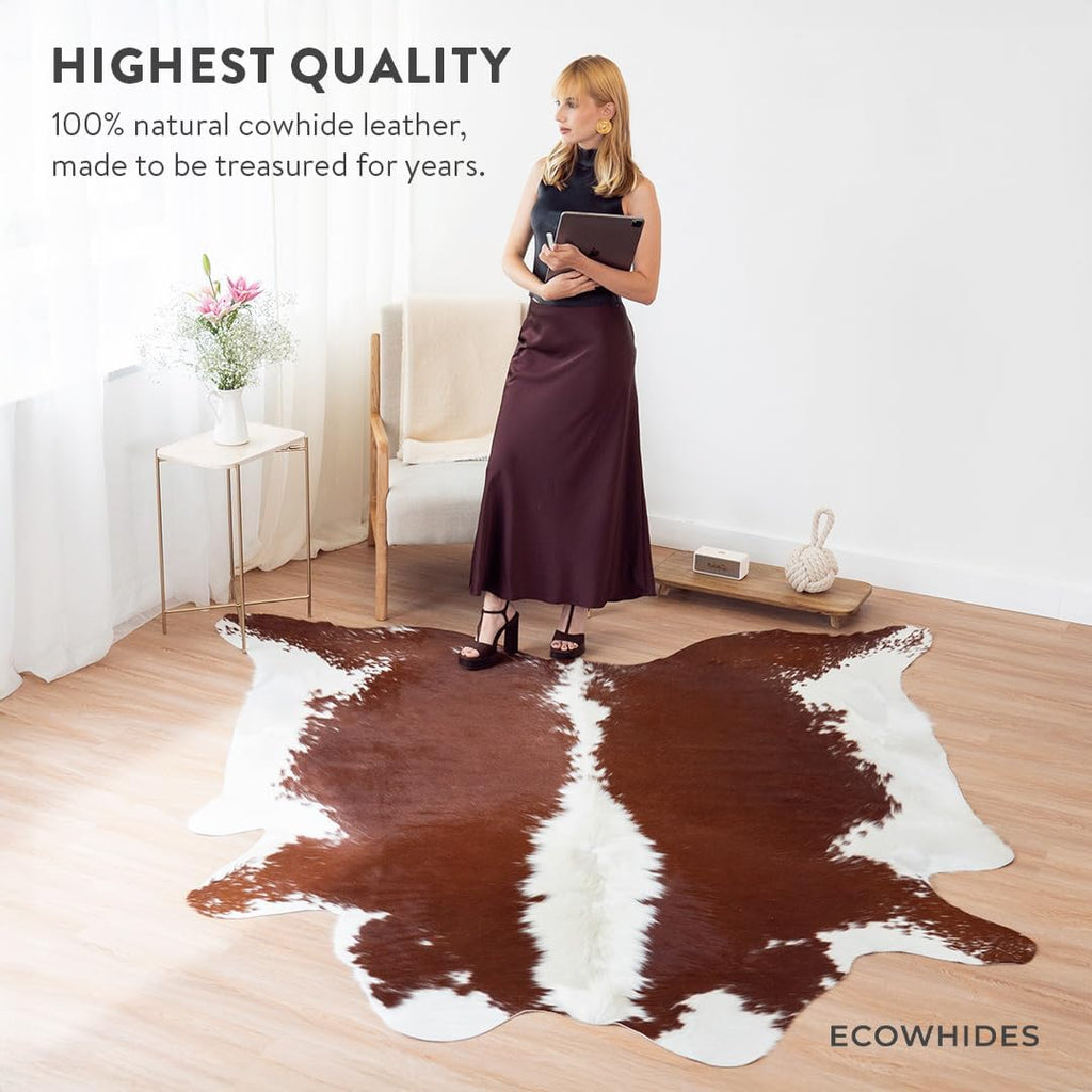 100% Genuine Brazilian Cowhide Rug - Hereford - Luxury Cowskin Leather Area Rug Décor 7 x 6 feet