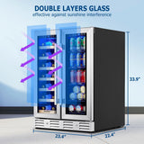 Wine and Beverage Refrigerator, 24 inch Wine Fridge Dual Zone Hold 21 Bottles an