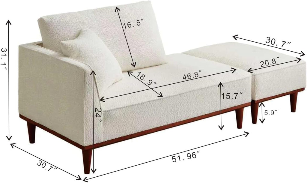 Modern Chaise Lounge Chair and Ottoman — White Boucle
