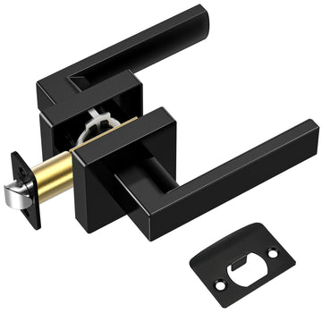 1PK Matte Black Door Handles Interior, Reversible Square Door Levers Knob (No Lock, 1PK Passage)