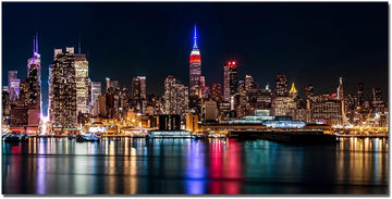 Large New York Manhattan Skyline at Night City Wall Art Landscape Living Room Modern Artwork Picture Canvas Art Print