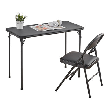 Folding Card Table and Chairs Set for Indoor Outdoor, 2 Pack, Black