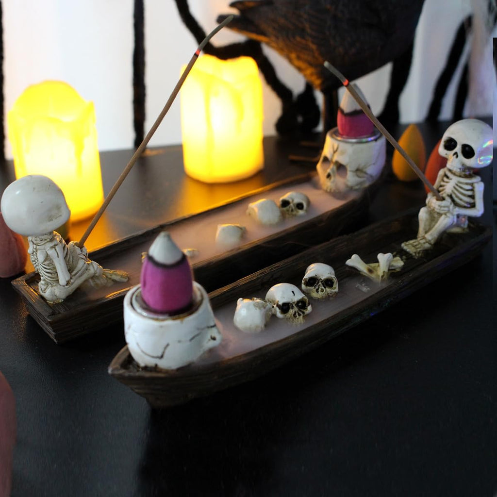 Incense Burner, backflow Incense Burner,Skeleton Ship Incense Holder,Hand-Carved Decorations,Cool Room Decorations