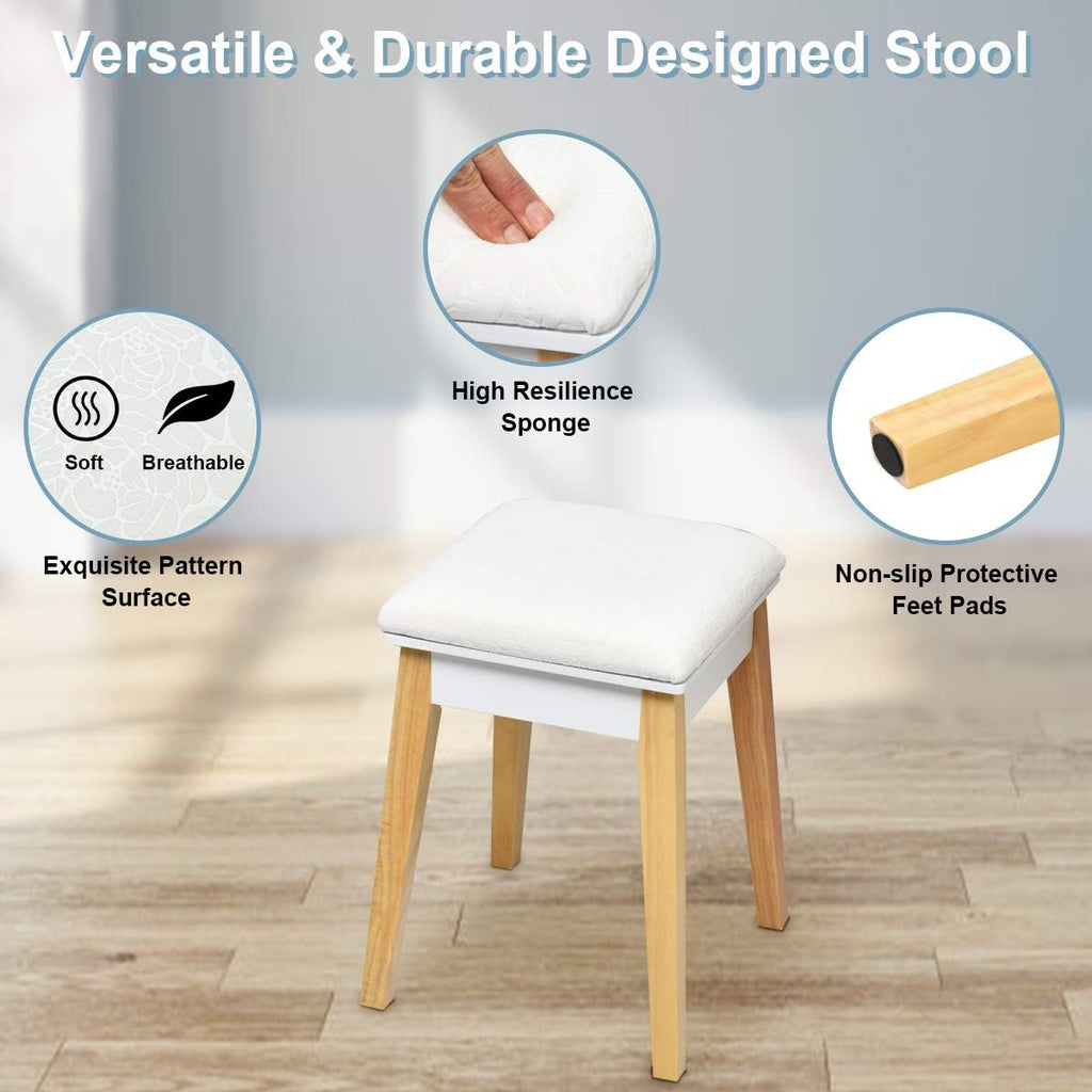 Vanity Table with Flip Top Mirror and Stool, Wooden Makeup Table Writing Desk with Drawer, Storage Compartment