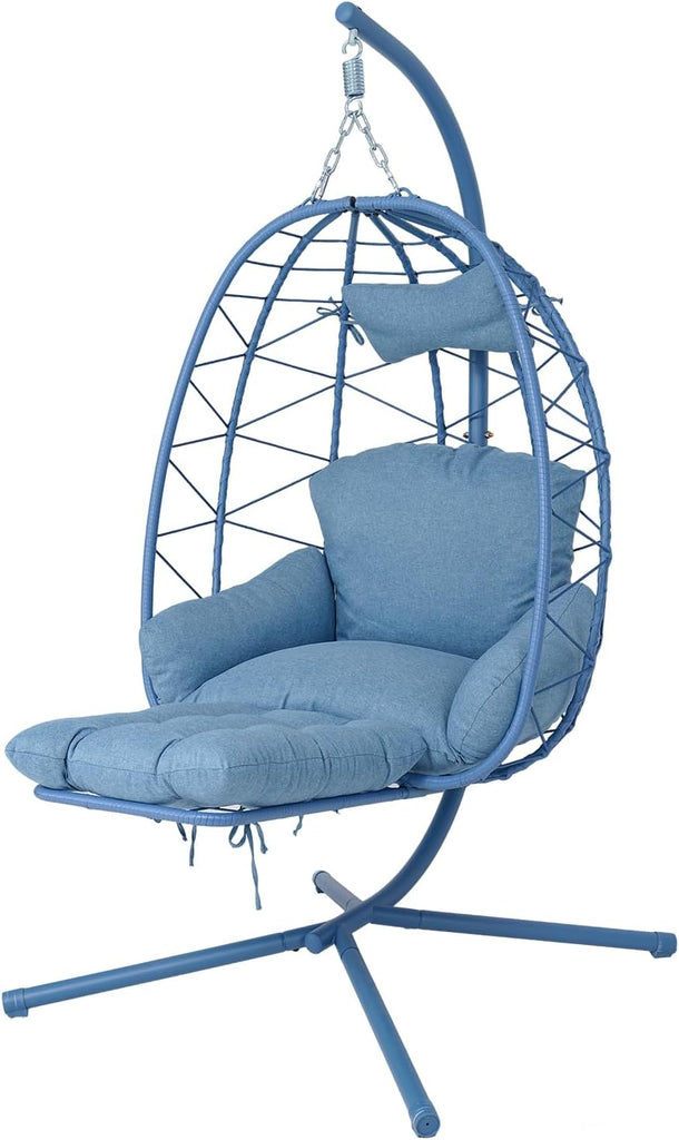 Hanging Egg Chair with Stand & Footrest, Rattan Wicker Swing Hammock Chair with Cushions, Outdoor Indoor Egg Swing