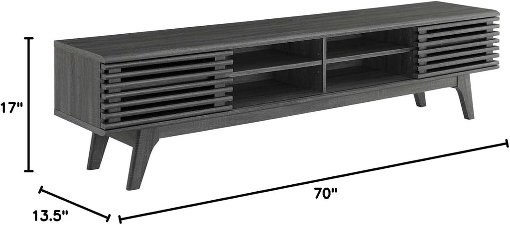 Render Mid-Century Modern Low Profile 70 Inch Media Console TV Stand in Charcoal, 70"
