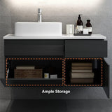 Bathroom Vanity Floating Bathroom Sink Cabinet with Ceramic Vessel Sink Wall Mounted Floating Vanity (Black & White
