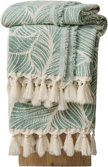 Chenille Cotton Throw Blanket, Lightweight Boho Blanket