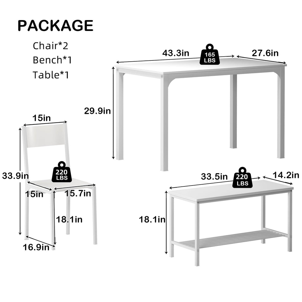 43.3'' Kitchen Dining Table Set for 4, Kitchen Table 2 Chairs Set for 4 with Bench, Space Saving Table Set
