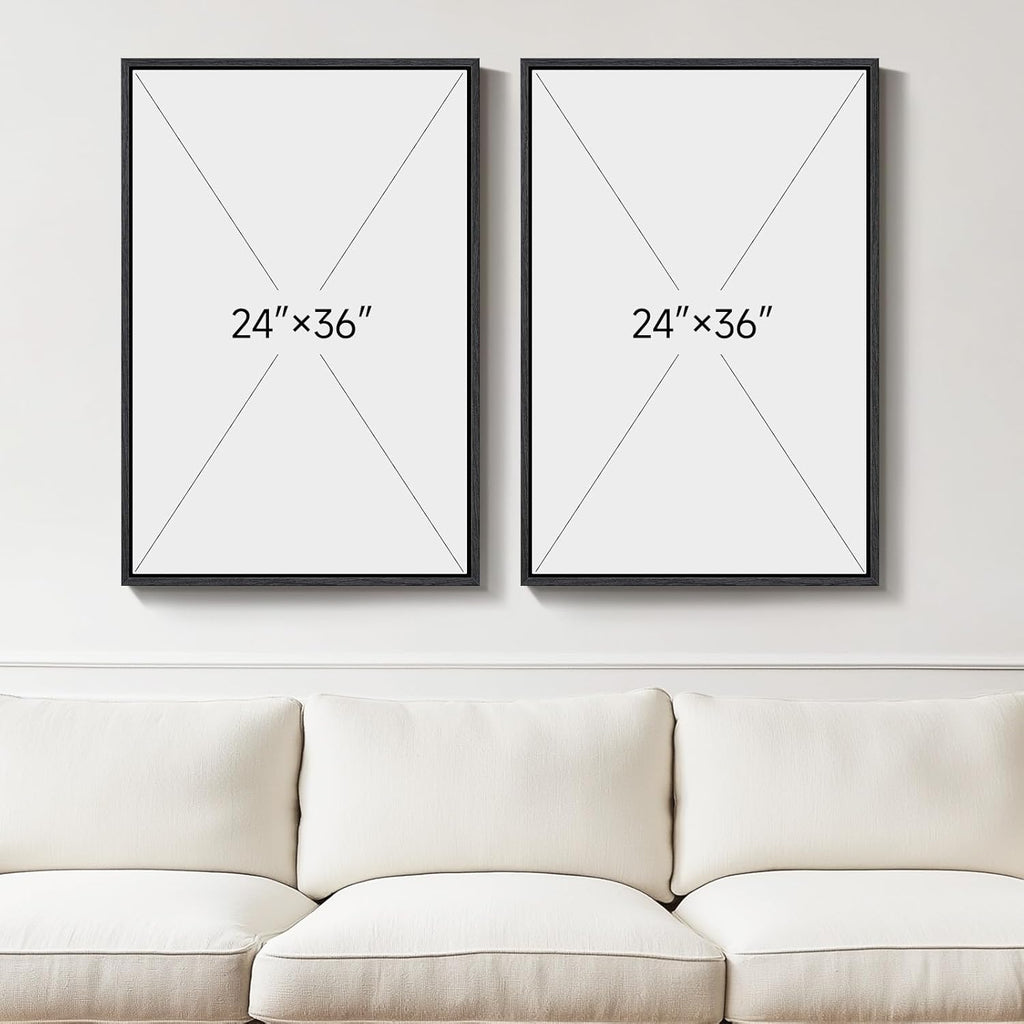 Large Framed Black and White Abstract Wall Art, Set of 2 Piece Minimalist Canvas Prints Paintings Artwork for Walls