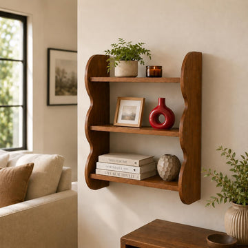 Solid Wood Floating Shelves for Wall, 3 Tier Rustic Vintage Wall Mounted Shelf, Wood Wall Storage Rack, Decorative