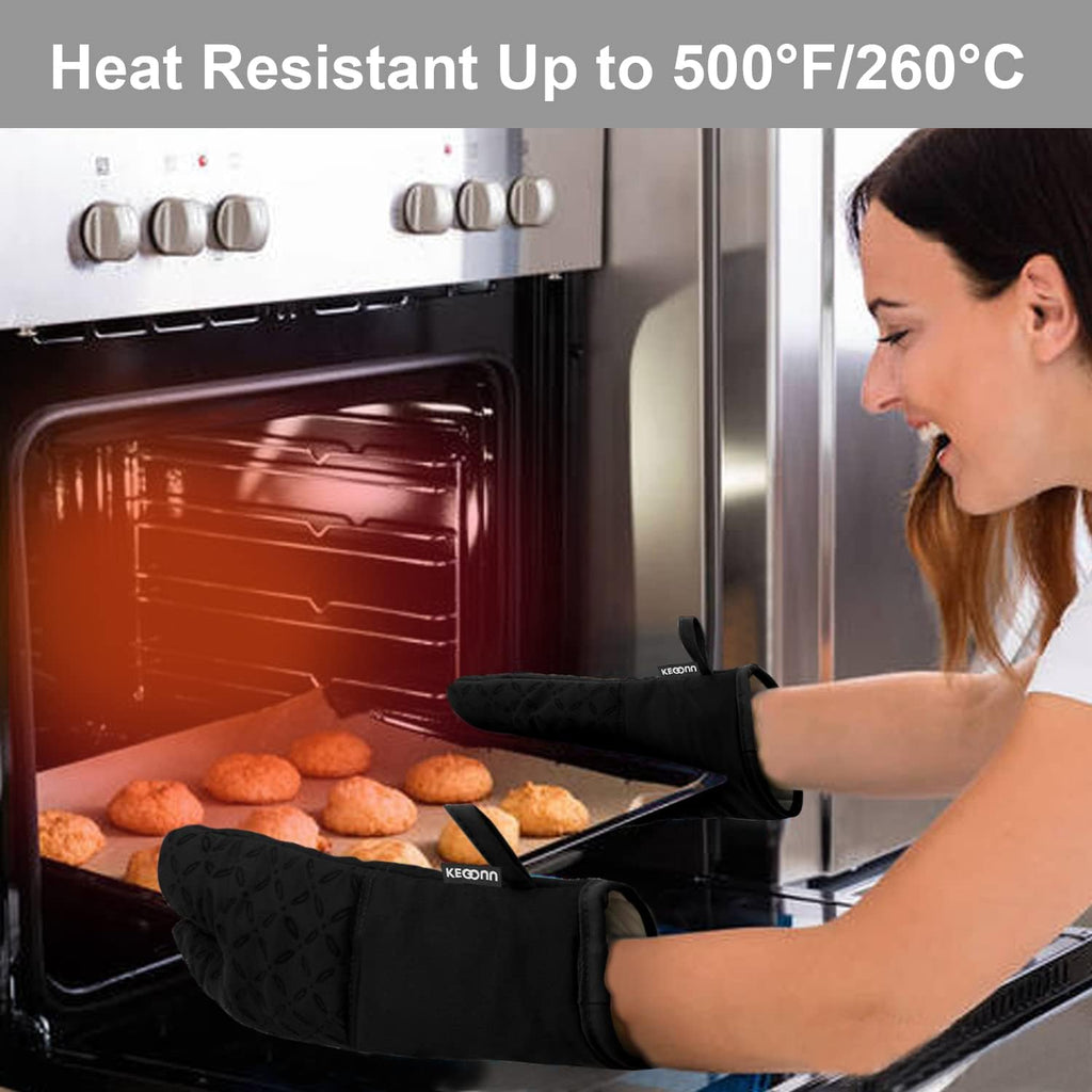 Oven Mitts and Pot Holders 6pcs Set, Kitchen Oven Glove High Heat Resistant 500 Degree Extra Long Oven Mitts and