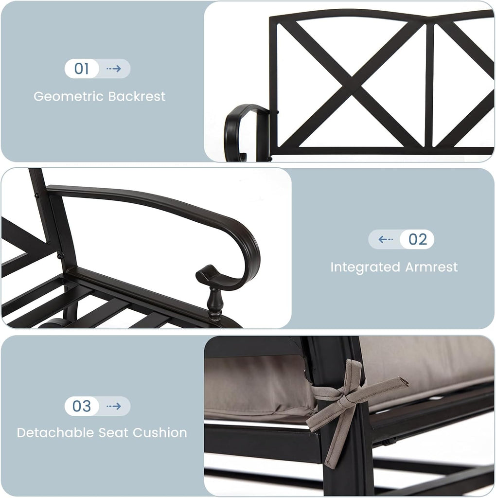 Outdoor Swing Glider Chair, Patio Glider Bench for 2 Persons, Outdoor Rocking Loveseat with Steel Frame & Comfortable