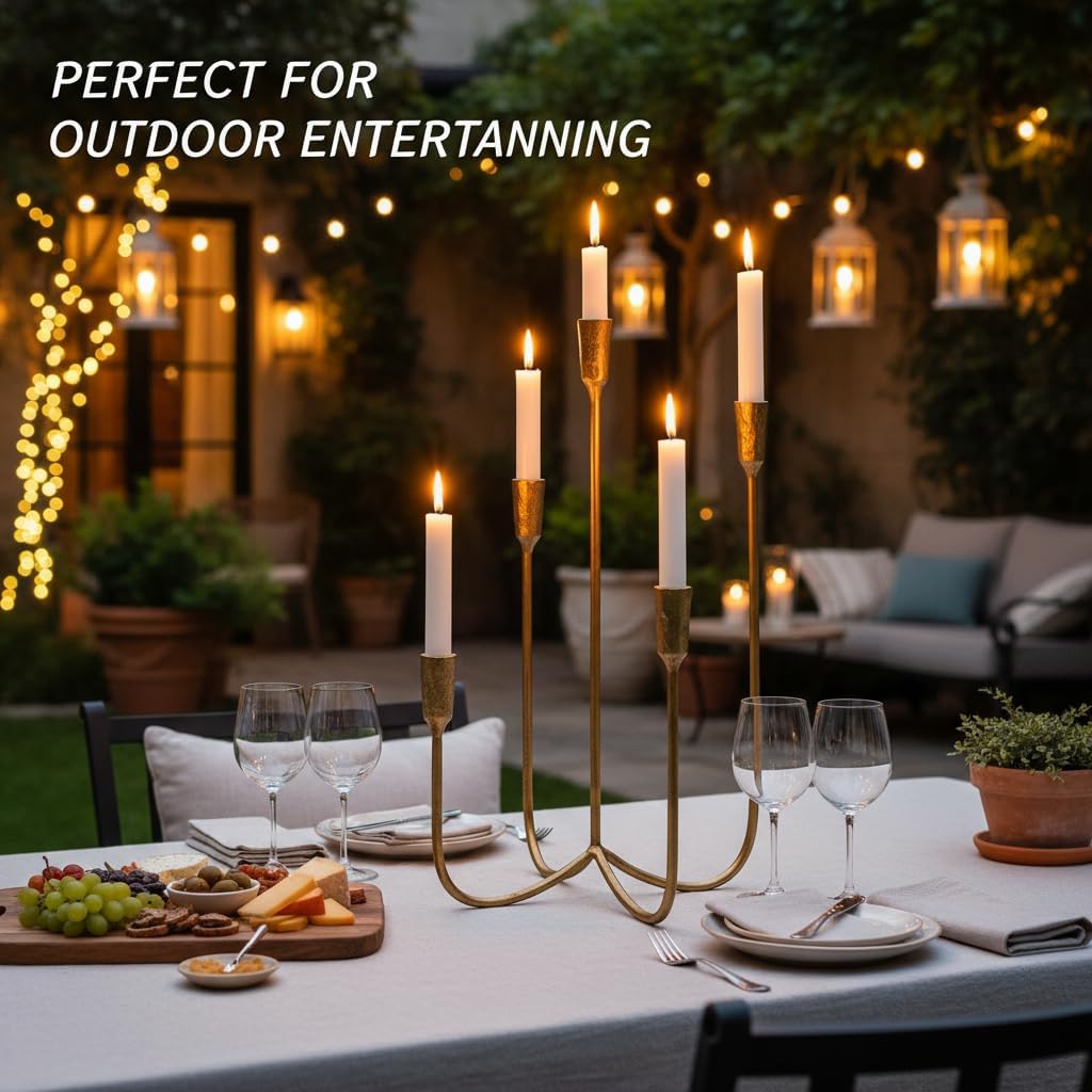 Candelabra for 5 Taper Candles – Hand-Forged Candle Holder with Elegant Vintage Finish – Decorative Centerpiece for