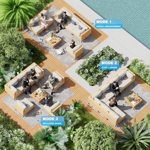 7-Piece Wicker Outdoor Patio Furniture Set - Conversation | Beige for Backyard, Garden & Porch