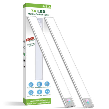 Under Cabinet Lights, 74 LED lights Battery Operated Motion Sensor Light Indoor, USB C Rechargeable Closet Lights