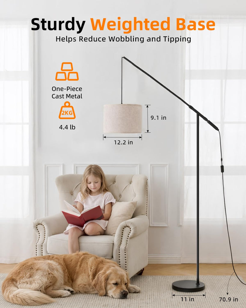 Arc Floor Lamp with Remote Control, LED Reading Light