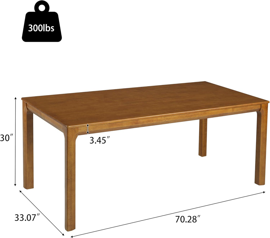 Ace 70.28'L Solid Wood Dining Table for 6-8 People, Rubber Wood Dining Room Table, Minimalist Modern Rectangular