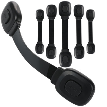 Cabinet Locks Baby Proofing, Child Safety Strap Locks Adhesive Black - Child Proof Fridge Lock Drawer Door Toilet