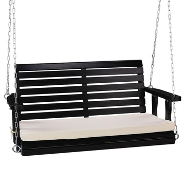 4 FT Heavy Duty Porch Swing with Cushion, 880 LBS Wooden, Black
