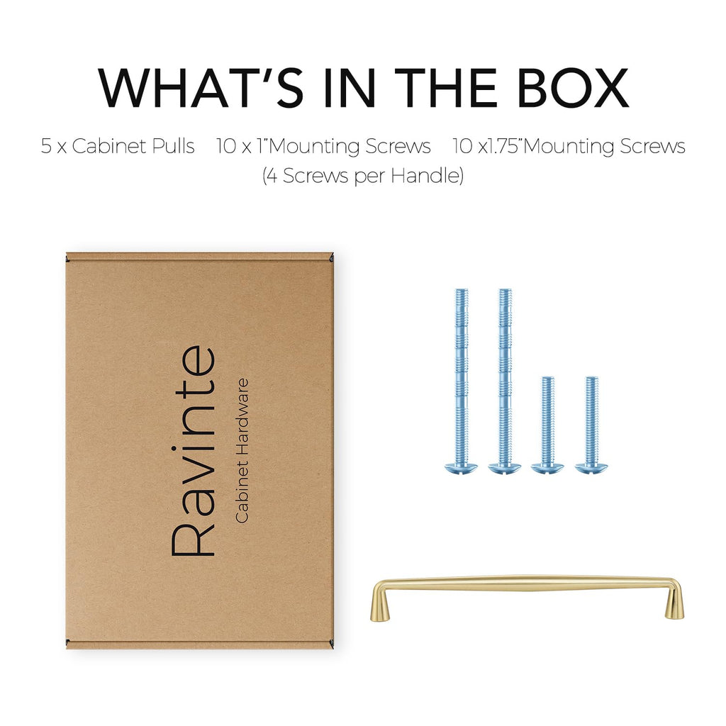 Brushed Gold Cabinet Handles Solid Handles,7-1/2 Inch,5 Pack