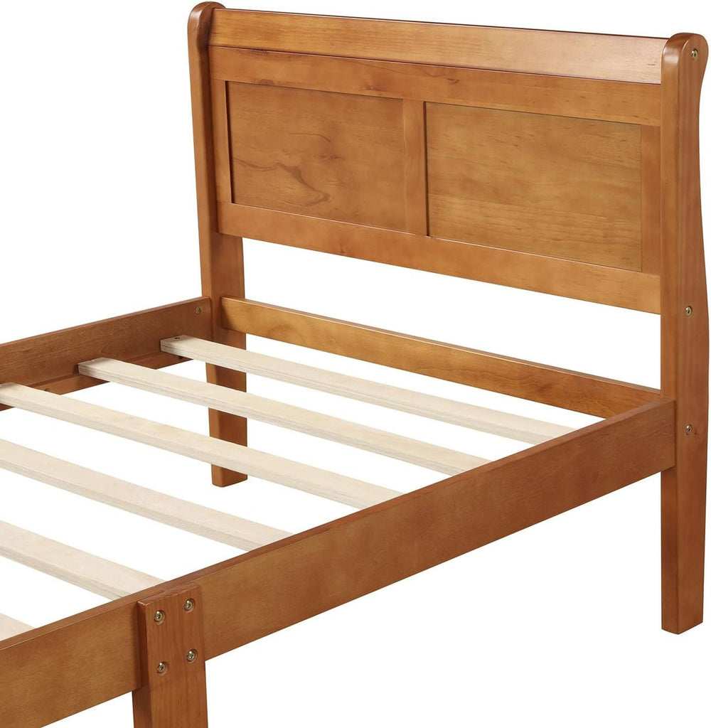 & Bright Designs Solid Oak Wood Twin Bed Frame for Kids,Naturalista Kids Twin Platform Bed Frame with