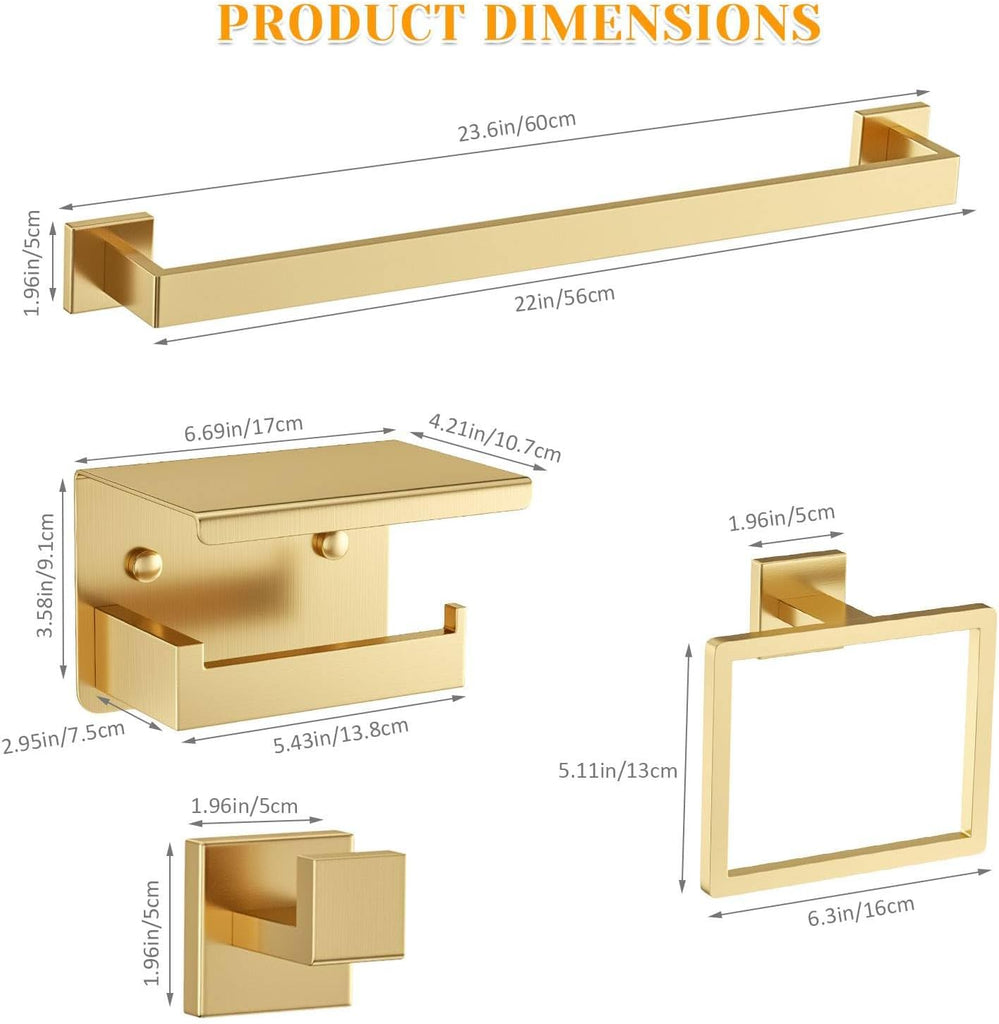 Brushed Gold Towel Bar Set 5 Pieces Bathroom Hardware Accessories Set,Upgraded Toilet Paper Holder with