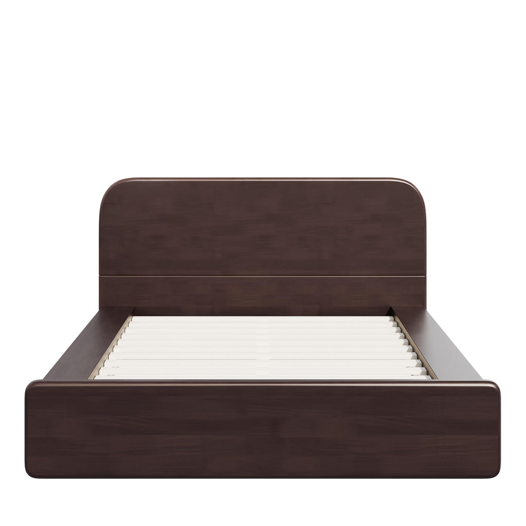 Queen Walnut Platform Bed with Rounded Headboard