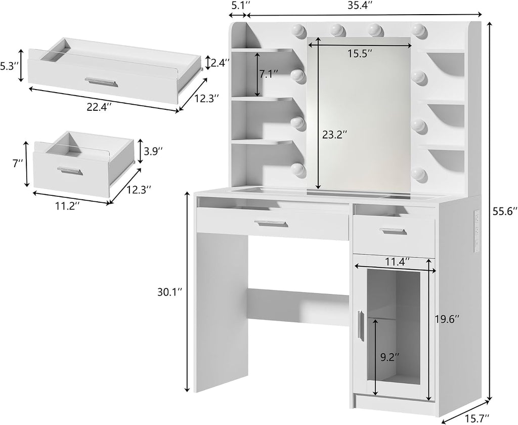 Vanity Desk with Mirror and Lights, Makeup Vanity Desk with Lights 3 Colors, Transparent Top Vanity with 2 RGB