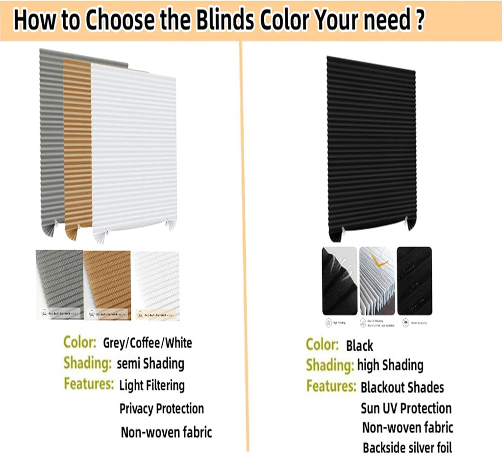 Blackout Blinds for Indoor Windows Cordless No Drill Easy Install Cut Size Pleated Paper Blinds Temporary Shades