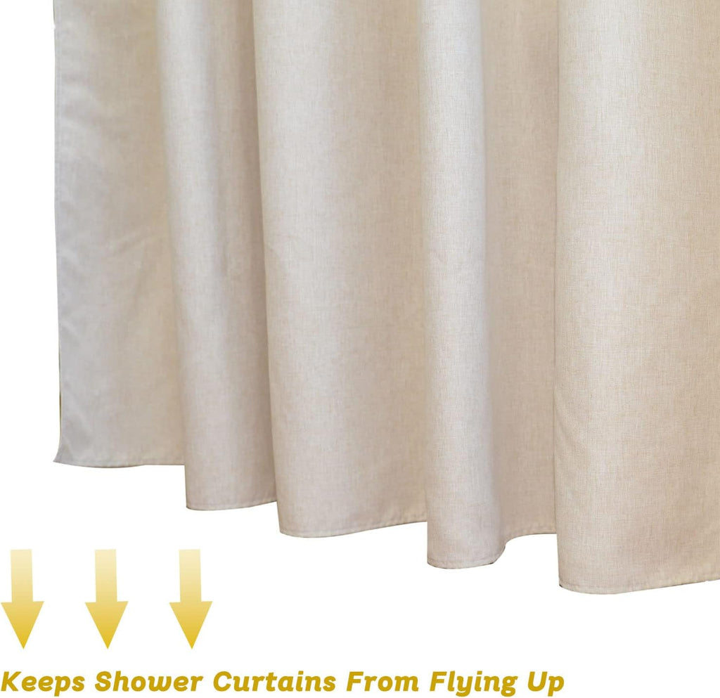 Beige Linen Textured Shower Curtain 84 Inches Long, without Hooks Needed | Water-Repellent, Machine Washable