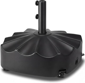 123lb Capacity Fillable Mobile Umbrella Base, Heavy Duty Market Stand Easy to move w/ 4 wheels - Wavy Design - Black