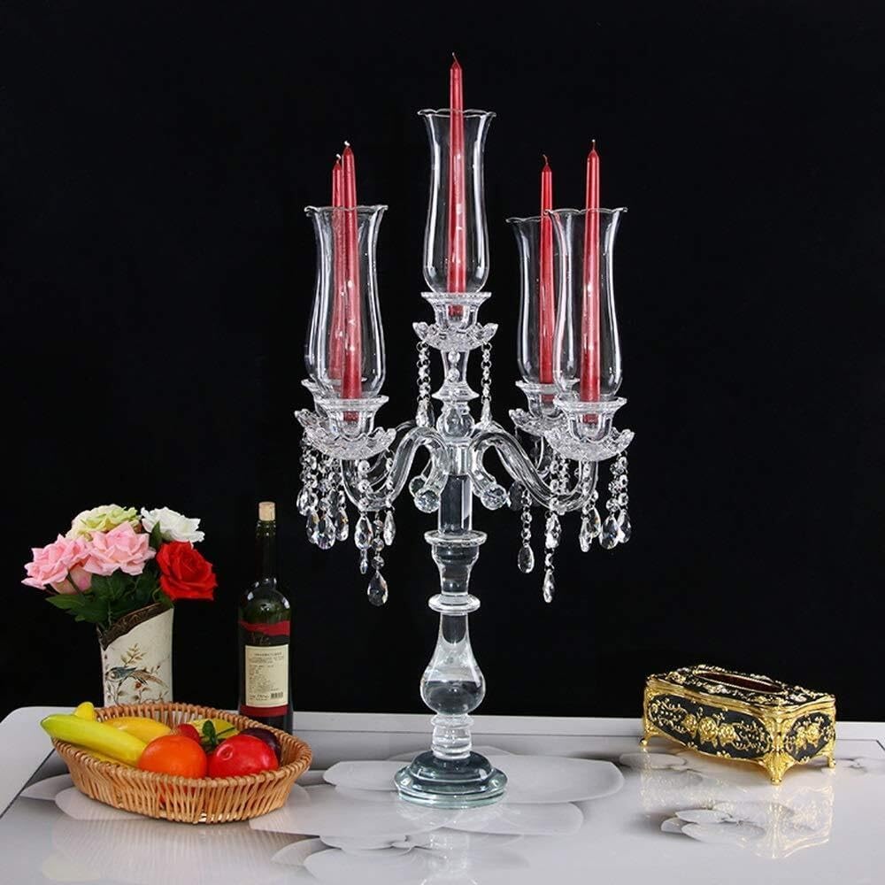 5 Arm Crystal Candelabra，32 inch Tall High-end Handcrafted Exquisite Candlestick
