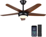 Low Profile Flush Mount Ceiling Fan with Lights - 44IN Modern Indoor/Outdoor Ceiling Fan Light with Remote/APP, Reversible DC Motor with 6 Speeds, Dimming, Brown A101-B0DC2M5QDL