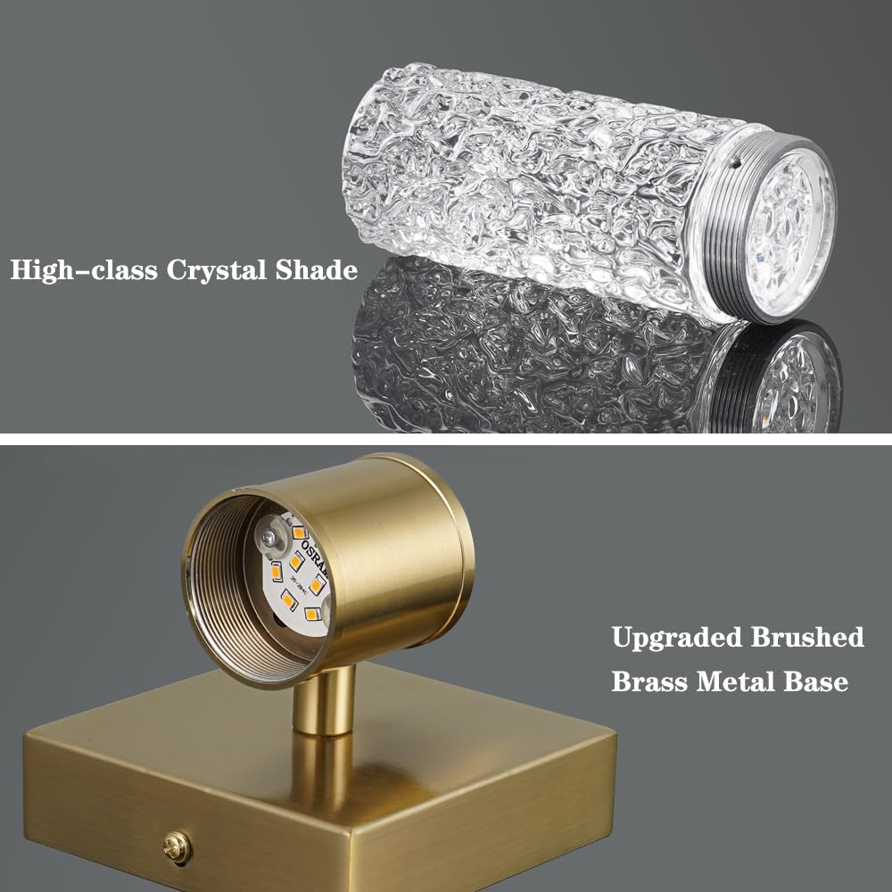 Crystal LED Wall Sconces Set of 2, Brushed Gold Bathroom Light Fixtures, Modern Bathroom Sconce Lights with Wired LED