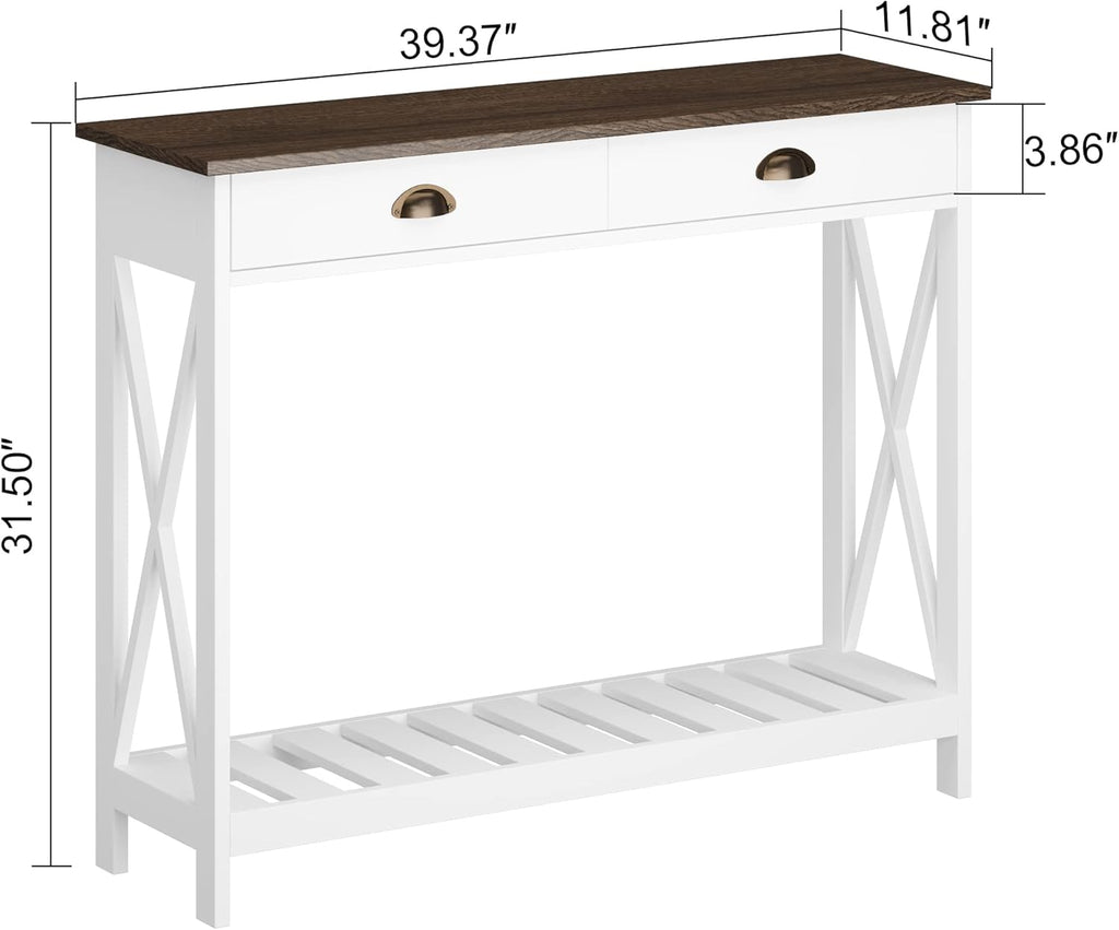 Farmhouse Console Table with Drawer , Narrow Long Entry Table with Shelf , Rustic Vintage Hallway Sofa Table with