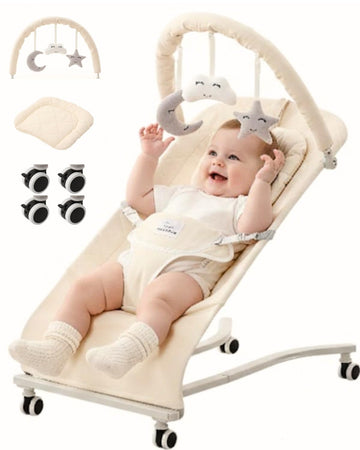 Bouncer 100% Cotton Wheelable, with Head Support, 0 -Beige