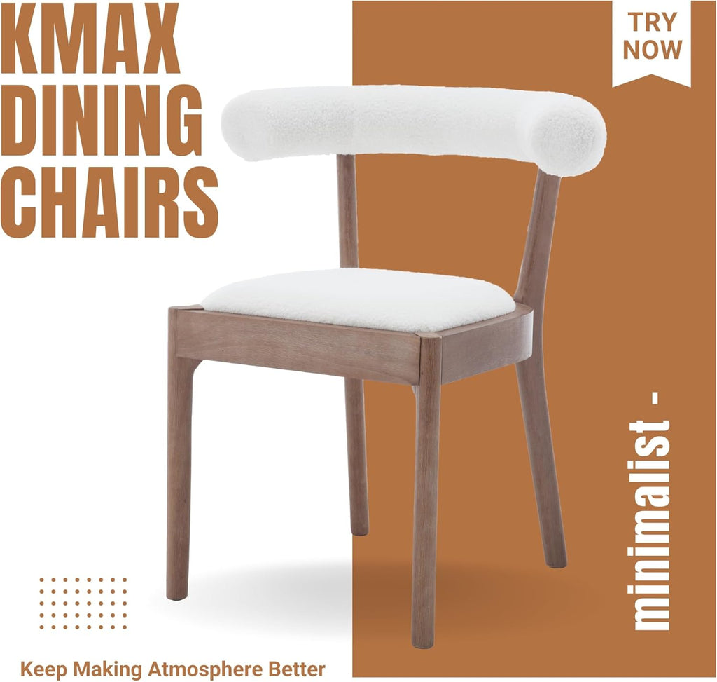 Dining Room Chairs Mid-Century Modern Sherpa Kitchen Chairs with Natural Walnut Finished Frame, Fur Curved Back