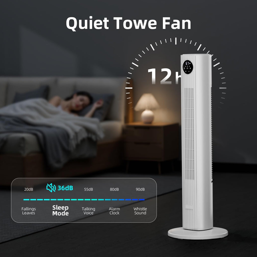 Tower Fan 25ft/s Standing Fan 85° Oscillating Fan with Remote, 3 Speeds, 4 Modes, 12H Timer, Portable Bladeless Floor