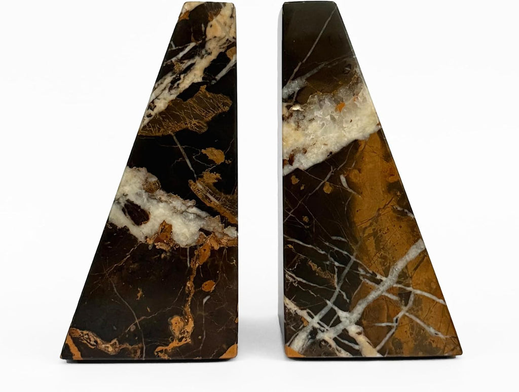 Premium Polished Natural Marble bookends for use as Bookshelf Decor, Home, Office or Kitchen Shelves. Heavy